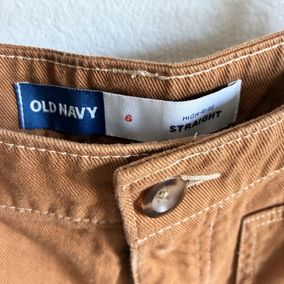 Old Navy High Rise Utility Carpenter Pants Straight Leg Orange Brown Womens 6 - Picture 4 of 7